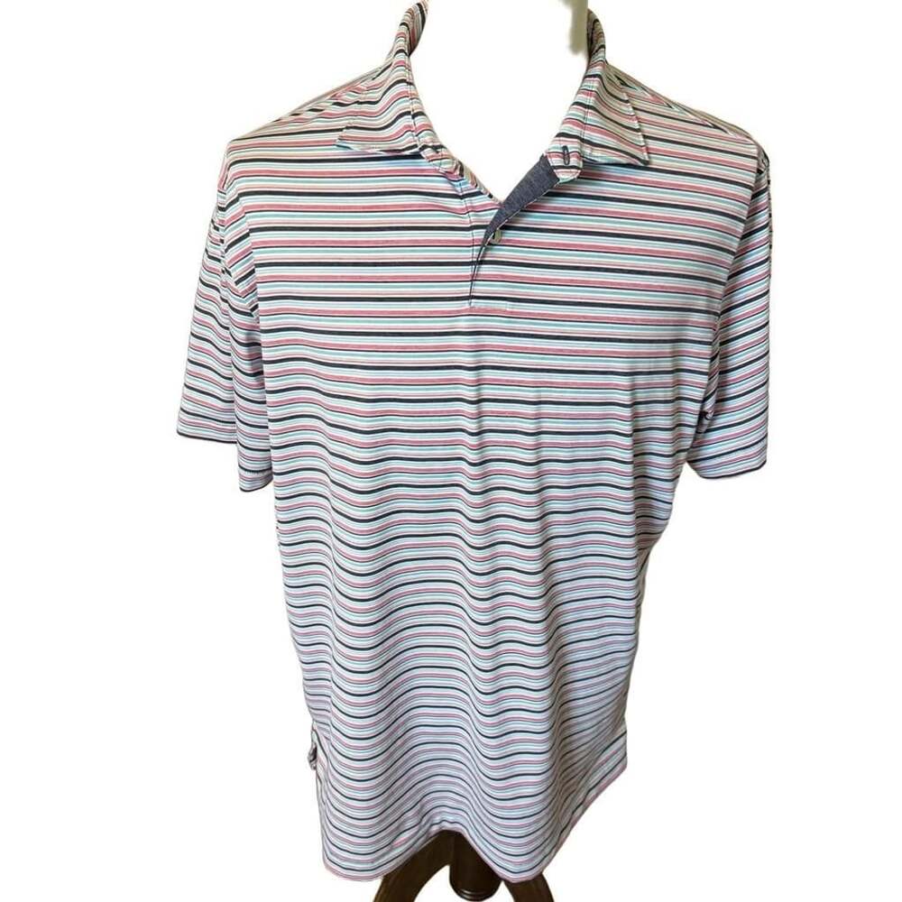 Peter Millar Crown Crafted Men's XL Striped Polo Shirt Red Blue Golf